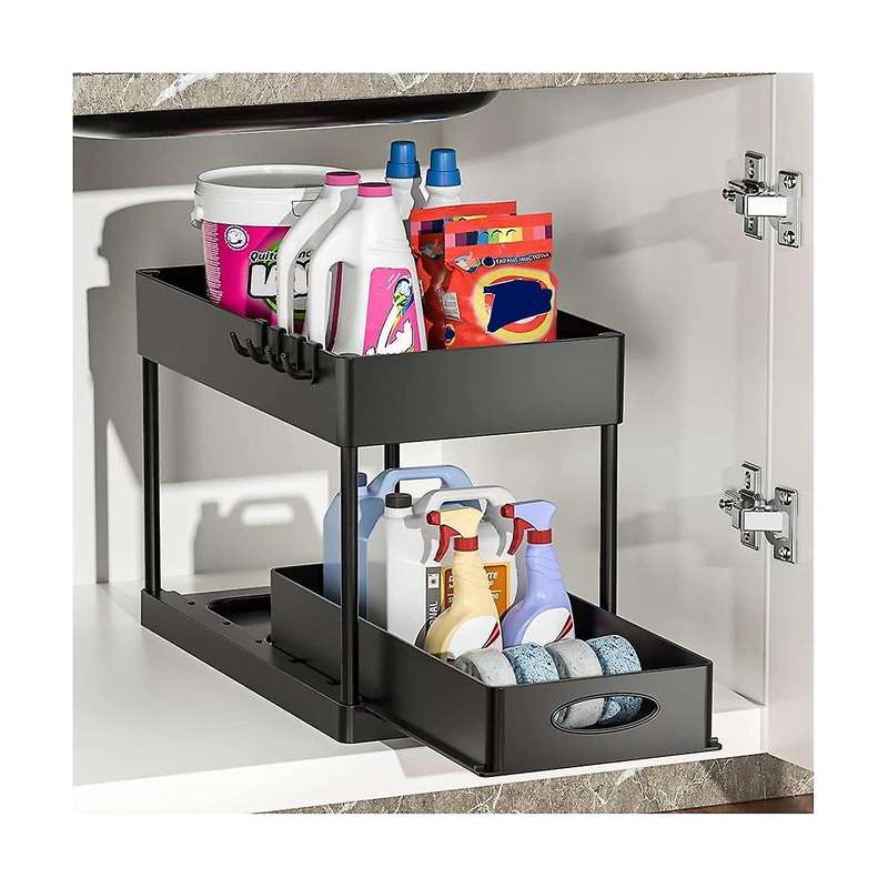Under Sink and Storage, 2 Pack Pull-out Capacity Under Bathroom and Kitchen Cabinet Storage