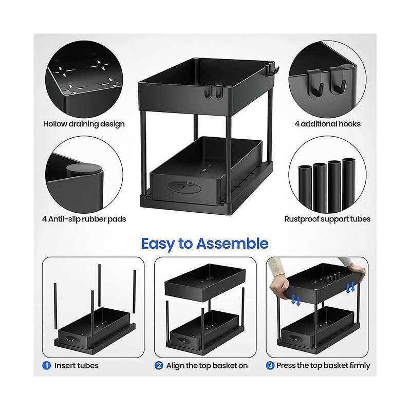 Under Sink and Storage, 2 Pack Pull-out Capacity Under Bathroom and Kitchen Cabinet Storage