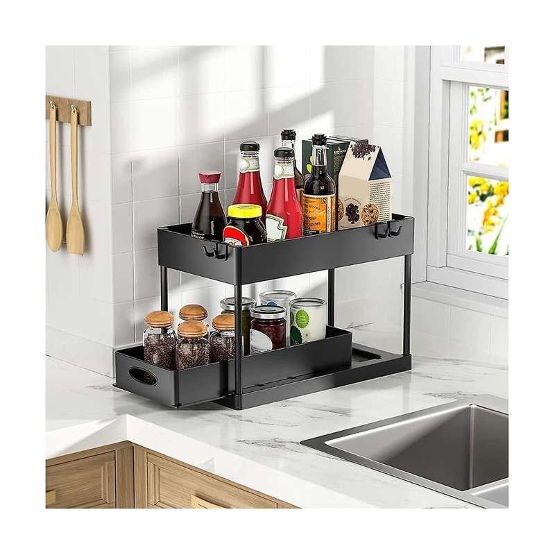 Under Sink and Storage, 2 Pack Pull-out Capacity Under Bathroom and Kitchen Cabinet Storage