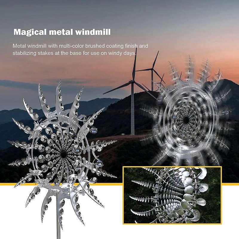 Unique and Magical Metal Windmill-Kinetic Metal Wind Spinners with Metal Garden Stake, Outdoor Garde