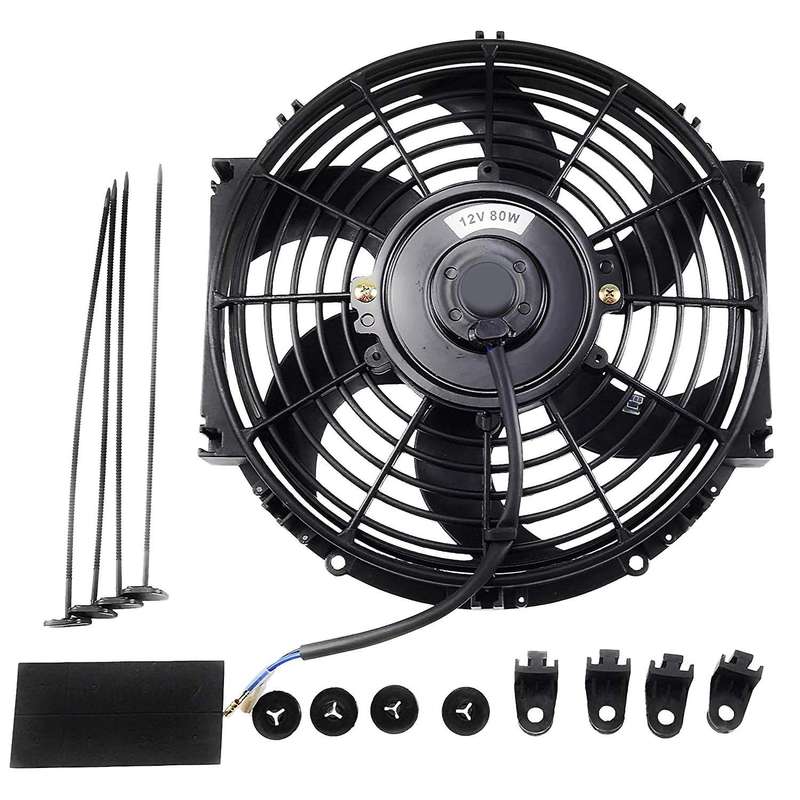 Universal 10 Inch Black Slim Fan Push Pull Electric Radiator Cooling 12V 80W Mount Kit