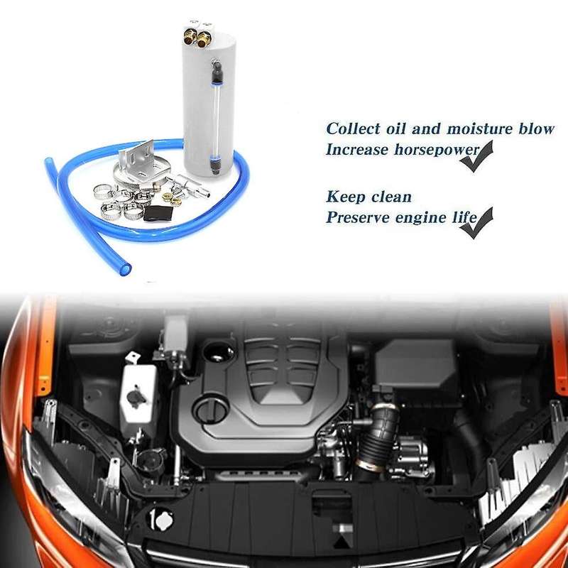 Univarsal Aluminum Car Oil Catch Tank Can Kit 450ML - Silver
