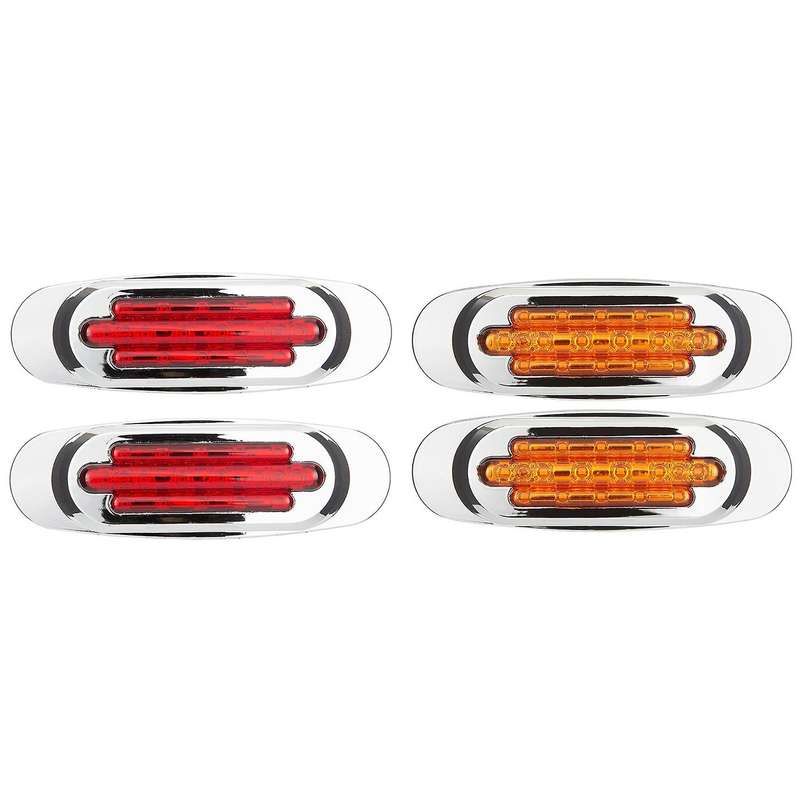 Universal 12-24V 16LED Side Marker Blinker Lights Waterproof Signal Lamp- 2 Red & 2 Amber for Car Tr