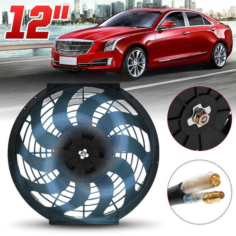 Universal 12 Inch 12V 80W 2100RPM Car Air Conditioning Electronic Cooling Slim Fan CURVED Blade Elec