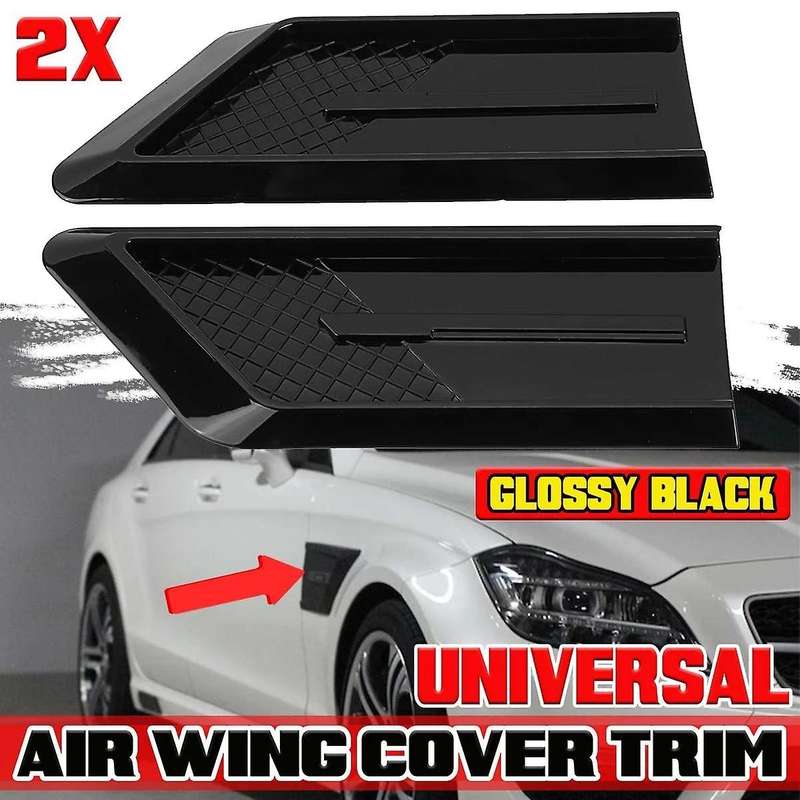 Universal 2X Car Glossy Black Side Vent Air Flow Intake Hood Scoop Vent Bonnet Cover for
