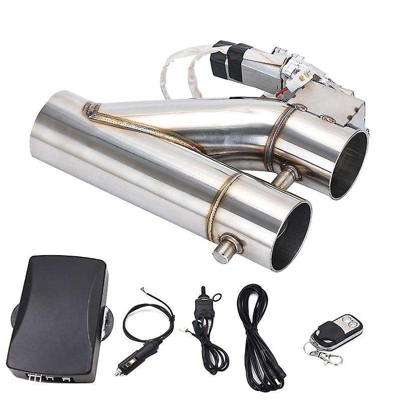 Universal 3Inch Dual Valve Electric Exhaust Shutoff Valve System Y-Type Exhaust Muffler Kit with Wir
