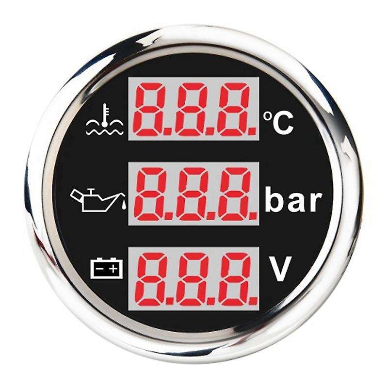 Universal 52mm 3 in 1 Multi-Function Digital Gauge Waterproof Water Temp Oil Pressure Gauge Voltmete