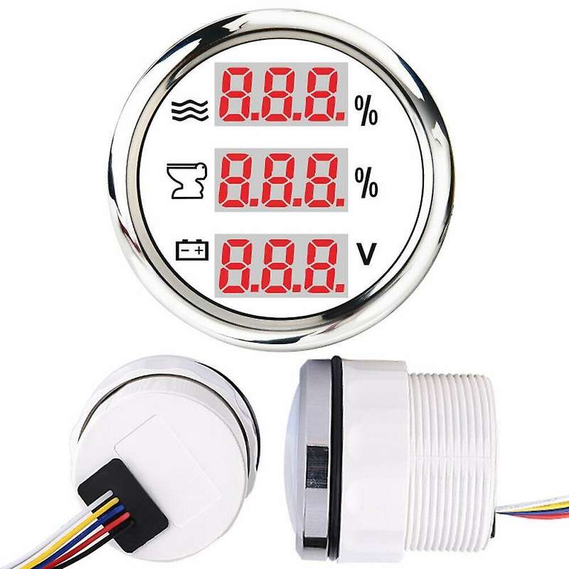 Universal 52mm 3 in 1 Multi-Function Digital Gauge Water Level Waste Holding Tank Indicator Voltmete