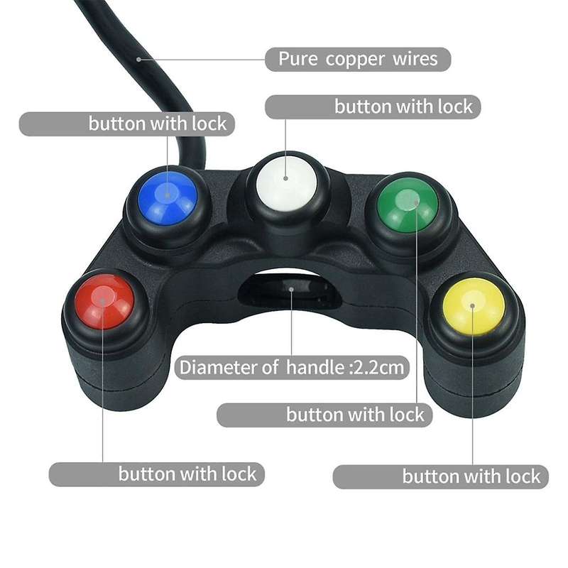 Universal 5 Button Motorcycle Switches 7/8Inch 22mm Handlebar for Horn Headlight Hazard Brake Fog Li