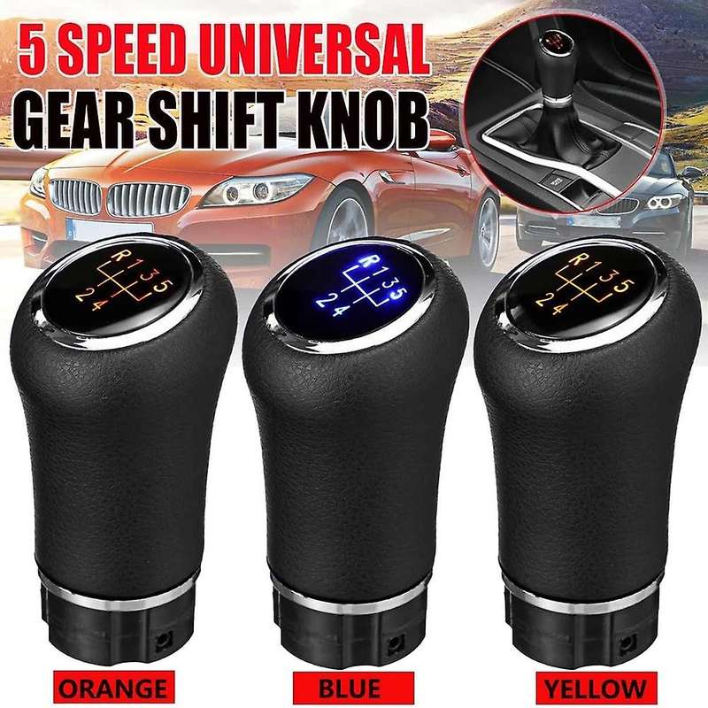 Universal 5Speed Manual Gear Shift Knob with LED Backlight Gear PU Leather Shifter Lever for /// Yel