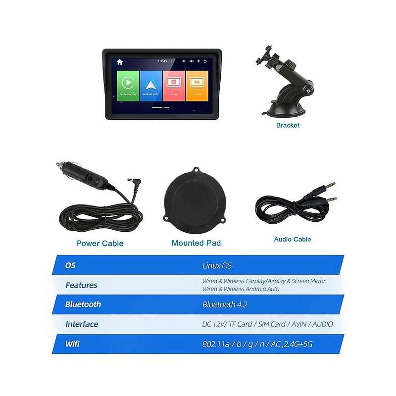 Universal 7inch Car Radio Multimedia Video Player Wireless Carplay and Wireless Android Auto Touch