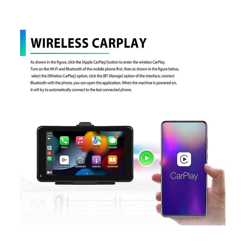 Universal 7inch Car Radio Multimedia Video Player Wireless Carplay and Android Auto Touch Screen Bl