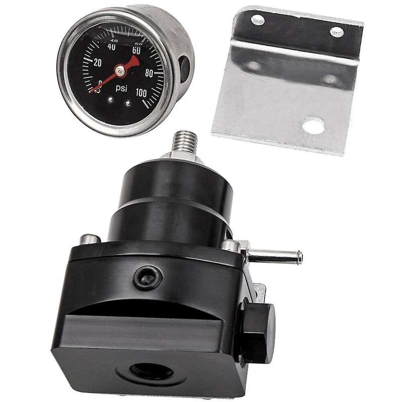 Universal Adjustable Fuel Pressure Regulator Kit with Oil Gauge 0-100 Psi-6AN Fitting End Black
