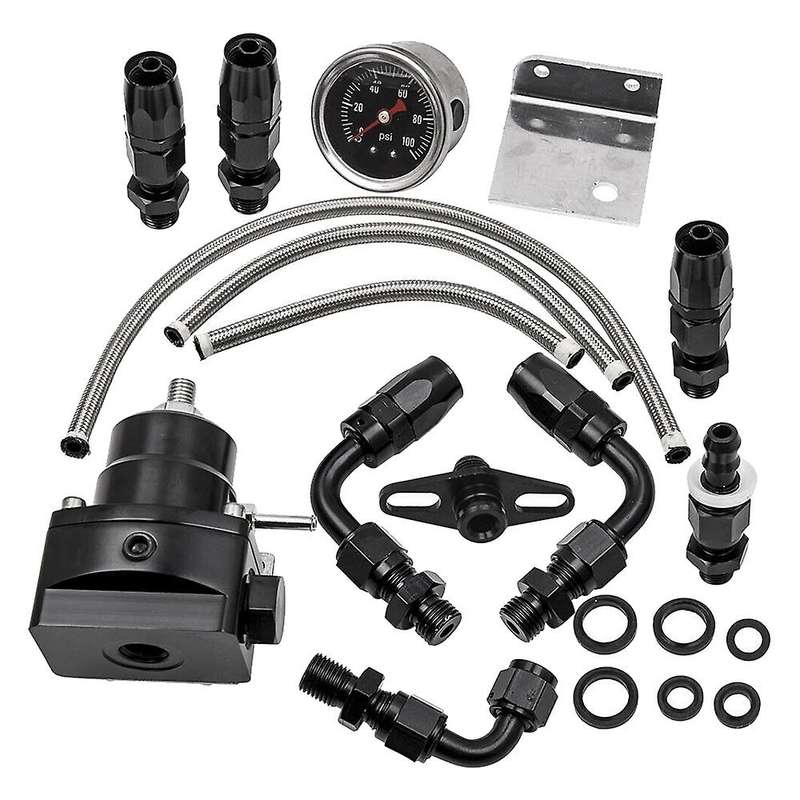 Universal Adjustable Fuel Pressure Regulator Kit with Oil Gauge 0-100 Psi-6AN Fitting End Black