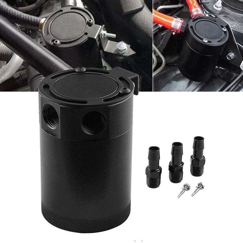 Universal Aluminum Alloy 3-Port Oil Catch Can, 2 Inlets 1 Outlet-Black