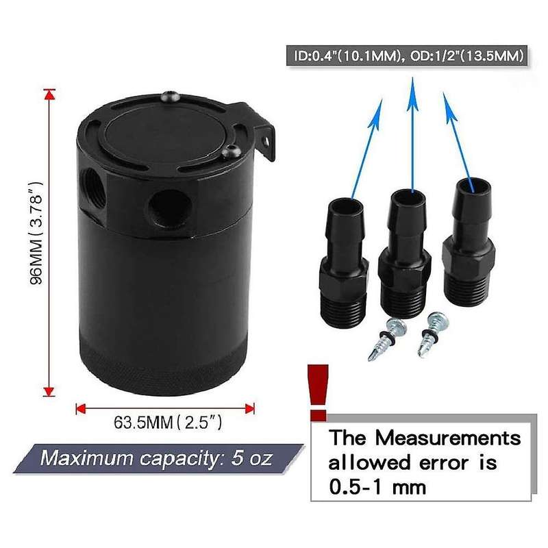 Universal Aluminum Alloy 3-Port Oil Catch Can, 2 Inlets 1 Outlet-Black