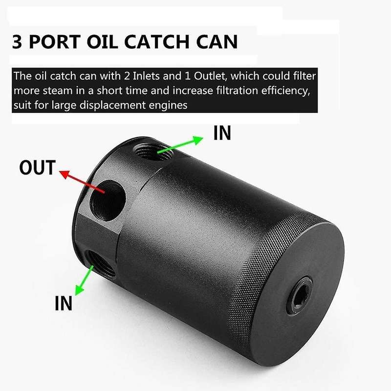 Universal Aluminum Alloy 3-Port Oil Catch Can, 2 Inlets 1 Outlet-Black