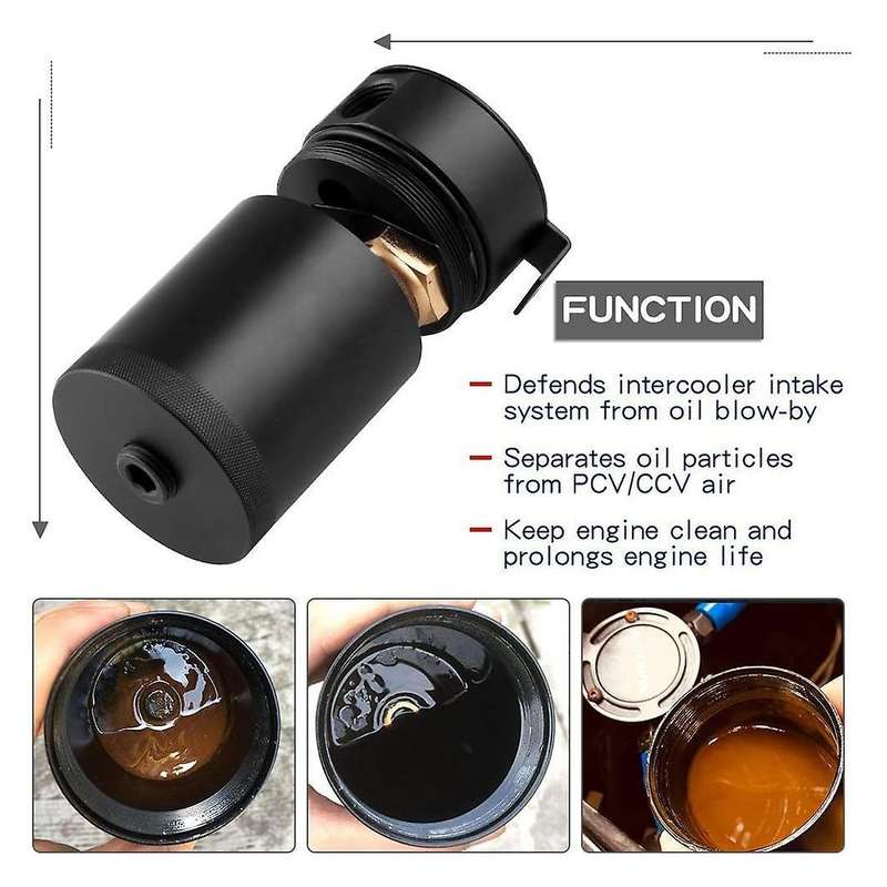 Universal Aluminum Alloy 3-Port Oil Catch Can, 2 Inlets 1 Outlet-Black