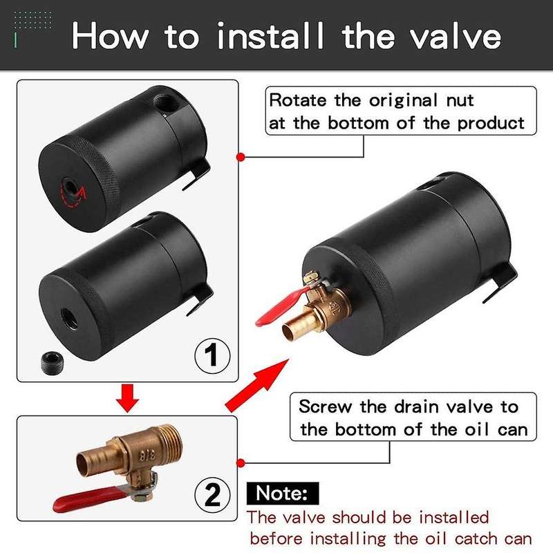Universal Aluminum Alloy 3-Port Oil Catch Can+Oil Drain Valve,2 Inlets 1 Outlet-Black