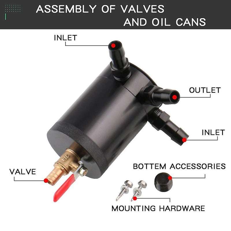 Universal Aluminum Alloy 3-Port Oil Catch Can+Oil Drain Valve,2 Inlets 1 Outlet-Black