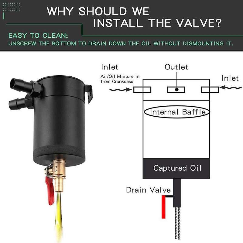 Universal Aluminum Alloy 3-Port Oil Catch Can+Oil Drain Valve,2 Inlets 1 Outlet-Black