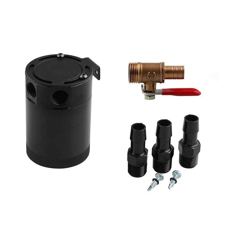 Universal Aluminum Alloy 3-Port Oil Catch Can+Oil Drain Valve,2 Inlets 1 Outlet-Black