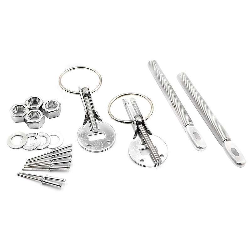 Universal Alloy Mount Bonnet Hood Pin Pins Lock Latch Kit Racing Sport Car Silver