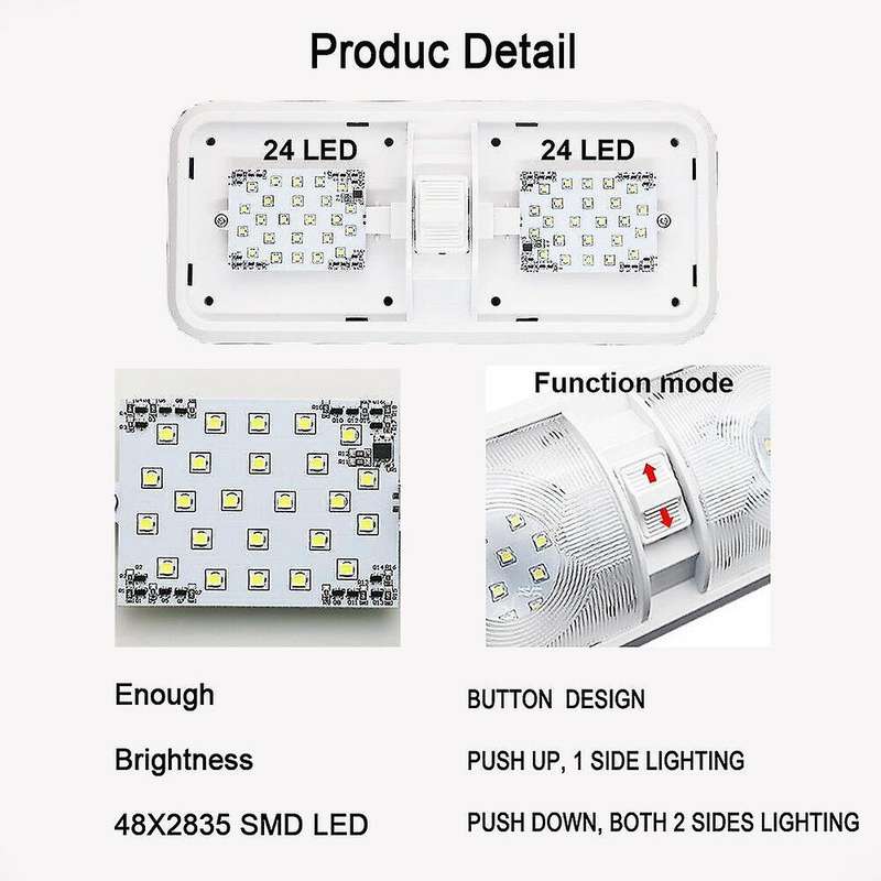 Universal Car Ceiling Double Dome Light for Trailer Marine RV 48 LED 12V 520LM Car Light Lamp White