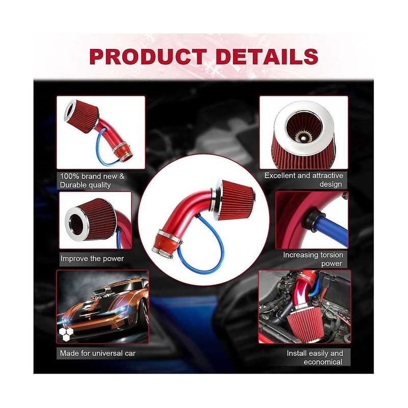 Universal Car Cool Air Intake Kit 3inch Pipe Automotive Filter Induction Low Hose and Clamp Kits,re