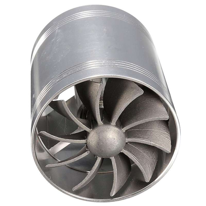 Universal Car Double Turbine Turbo Charger Air Intake Gas Fuel Saver Fan Auto Car Supercharger Silve