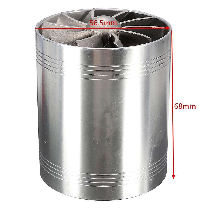 Universal Car Double Turbine Turbo Charger Air Intake Gas Fuel Saver Fan Auto Car Supercharger Silve