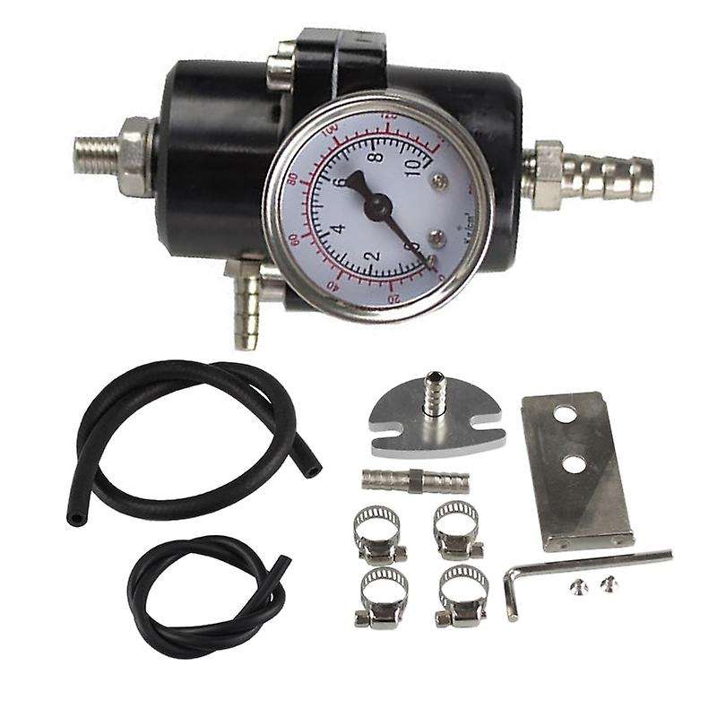 Universal Car Fuel Pressure Regulator 0-140PSI Adjustable Pressure Reducer with Pressure Gauge, Blac