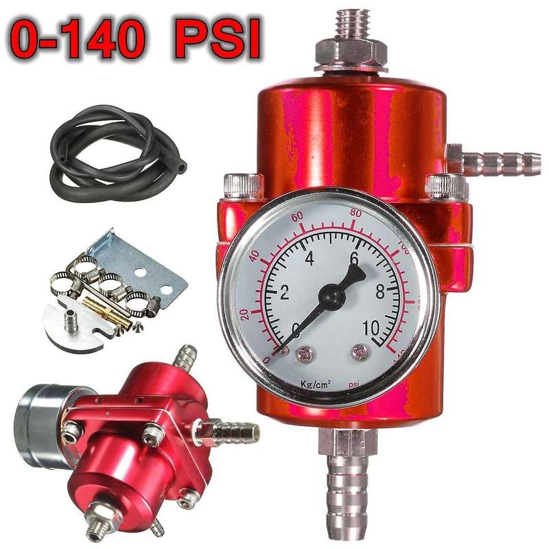 Universal Car Fuel Pressure Regulator 0-140PSI Adjustable Pressure Reducer with Pressure Gauge, Red