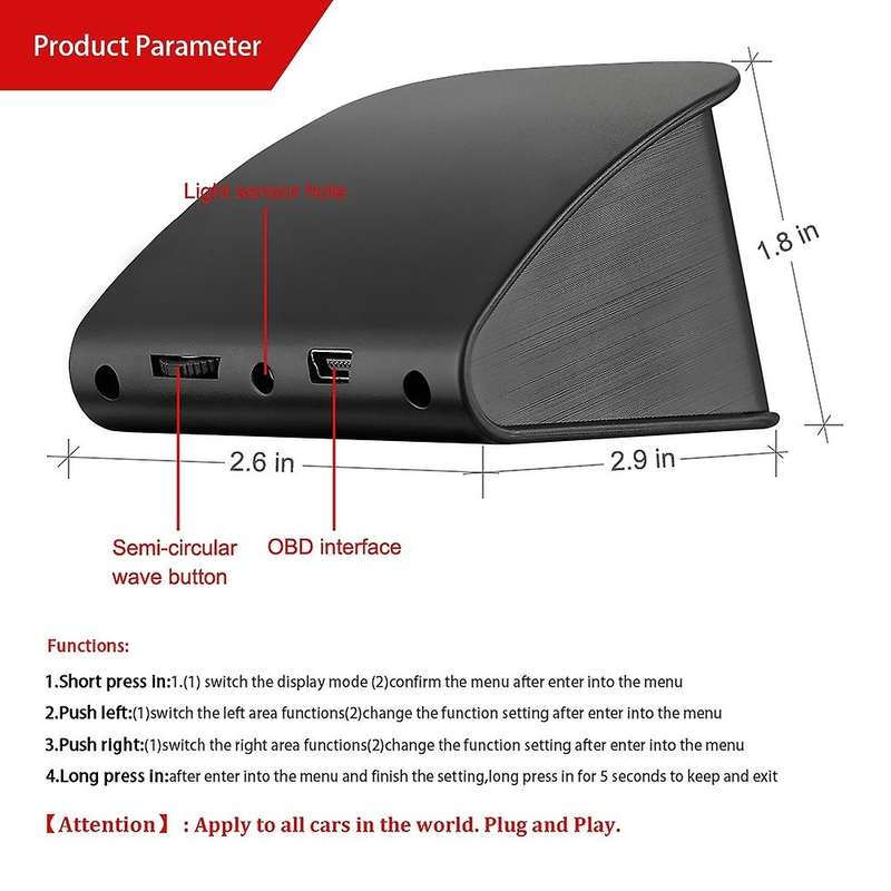 Universal Car HUD Head Up Display Digital GPS Speedometer with Speedup Test Brake Test Overspeed Ala