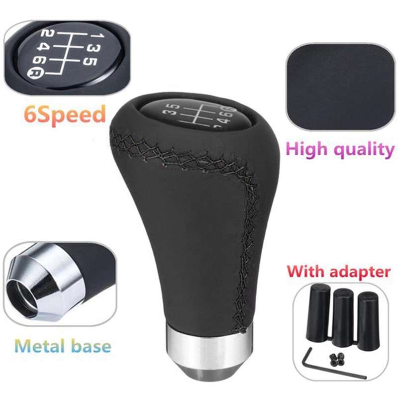 Universal Car PU Leather 6 Speed Shifter Shift Knob Manual Shifter Stick Black Stitched Knob Cap Cov