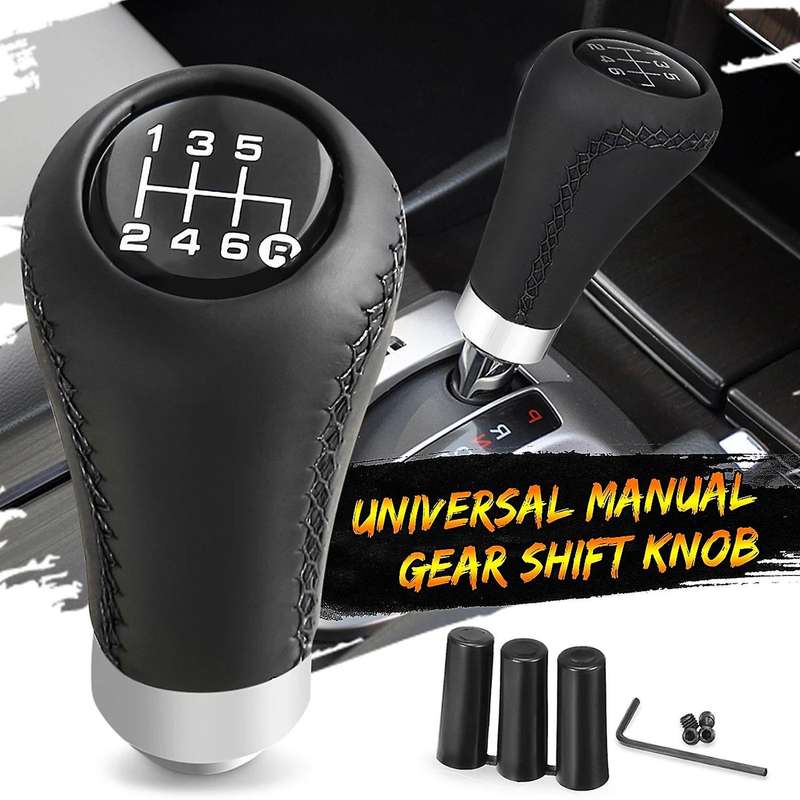 Universal Car PU Leather 6 Speed Shifter Shift Knob Manual Shifter Stick Black Stitched Knob Cap Cov