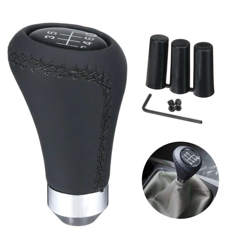 Universal Car PU Leather 6 Speed Shifter Shift Knob Manual Shifter Stick Black Stitched Knob Cap Cov