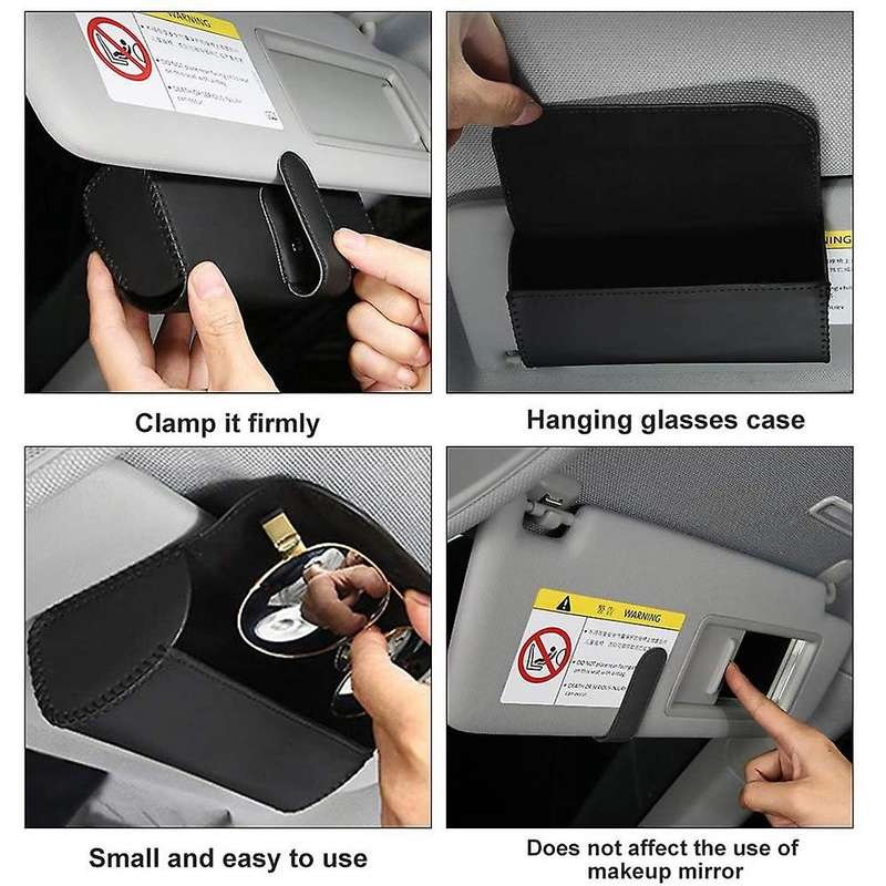 Universal Car Sunglass Holder, Car Sun Visor Eye Glasses Case Holders Leather Sunglasses Clip Stora