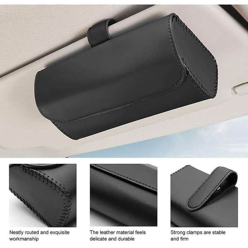 Universal Car Sunglass Holder, Car Sun Visor Eye Glasses Case Holders Leather Sunglasses Clip Stora