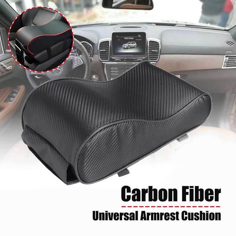 Universal Center Console Armrest Cushion Carbon Fiber Armrest Pad Storage Box Black Line