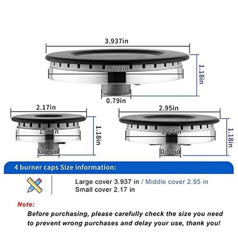 Universal Cooker Hat Set Surface Gas Stove Burner Caps and Burner Head Replacement Kit Fit Most Gas