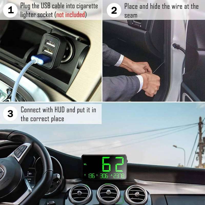 Universal Digital Car HUD GPS Speedometer with over Speed Alarm Tired Driving Warning Windshield