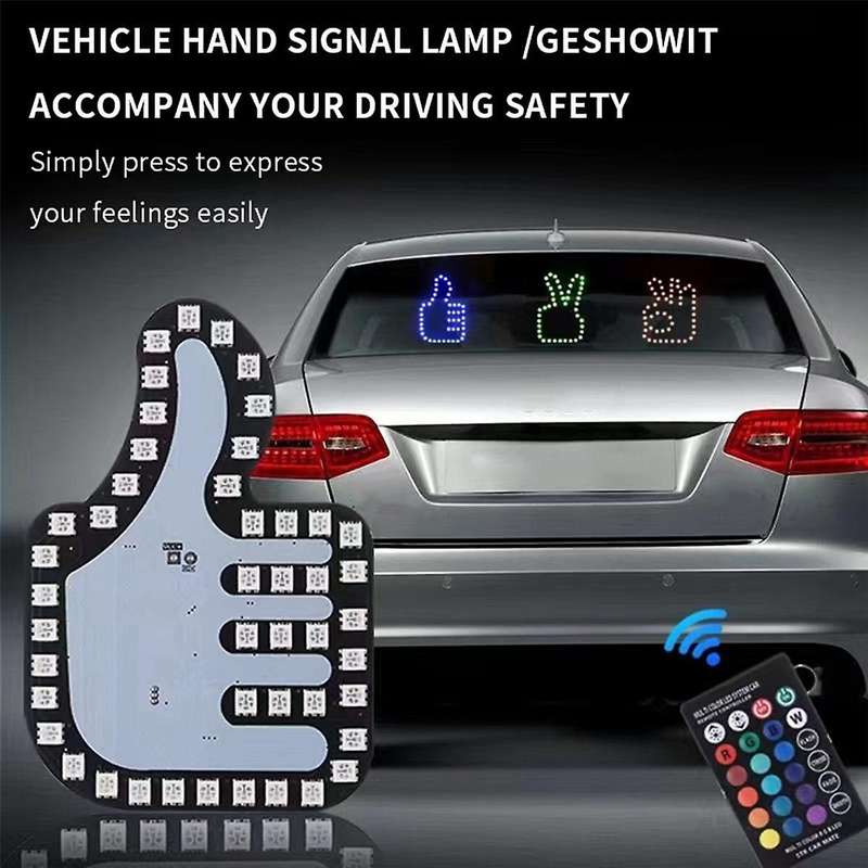 Universal Funny Car Finger Light with Remote Good Gesture Lamp Glow Panel Sticker for Car Window De