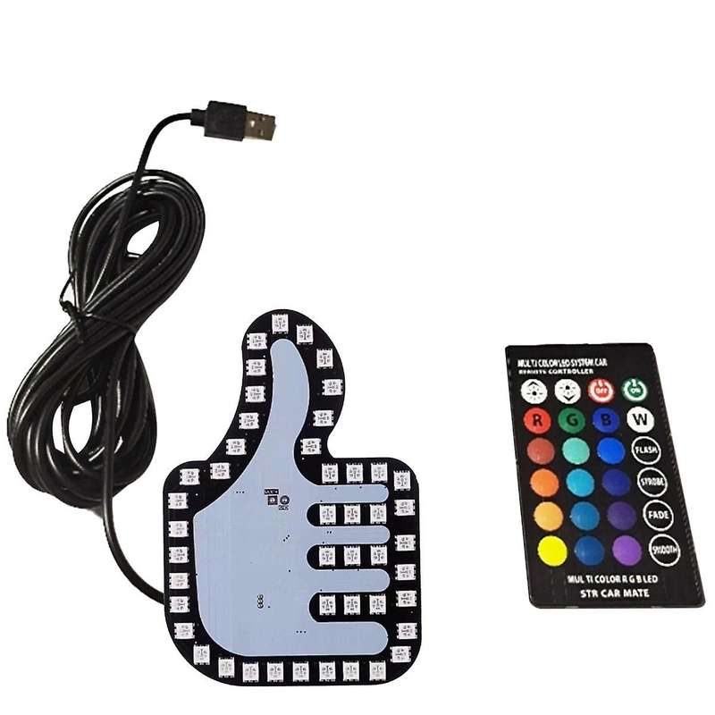 Universal Funny Car Finger Light with Remote Good Gesture Lamp Glow Panel Sticker for Car Window De