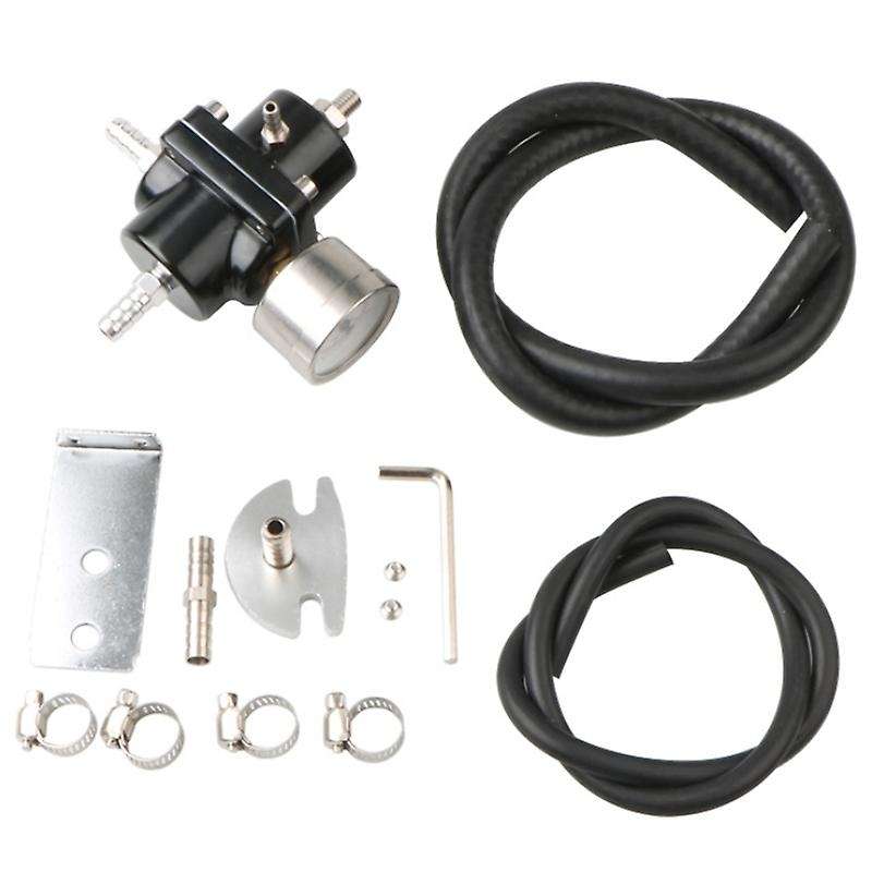 Universal JDM Adjustable Fuel Pressure Regulator 0-140 PSI Gauge Gas Hose Kit (Black)