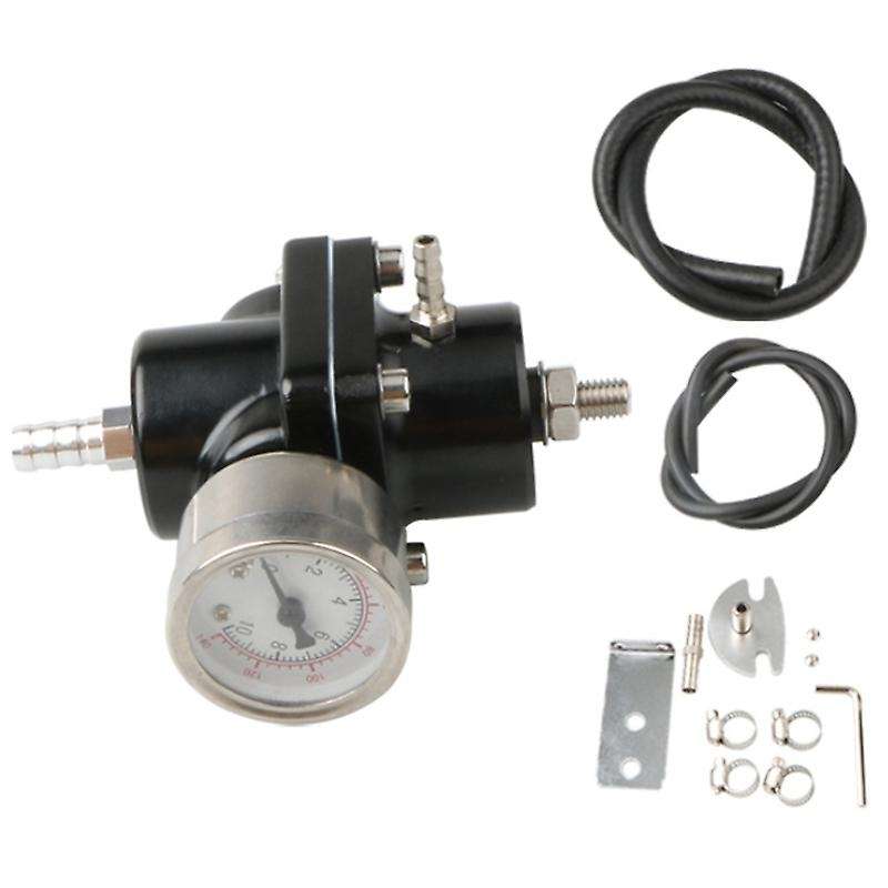 Universal JDM Adjustable Fuel Pressure Regulator 0-140 PSI Gauge Gas Hose Kit (Black)