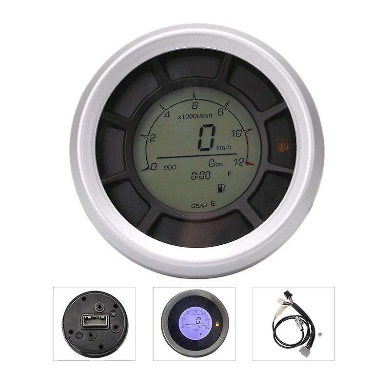 Universal LCD Digital Speedometer,199Km/H 12000RPM Odometer Tachometer Cylinders Gear Tachometer Gau