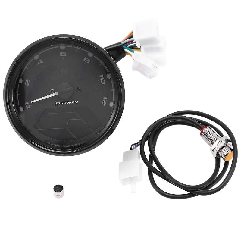 Universal LCD Digital Motorcycle Odometer Speedometer Tachometer 12000 RPM Gauge with Sensor