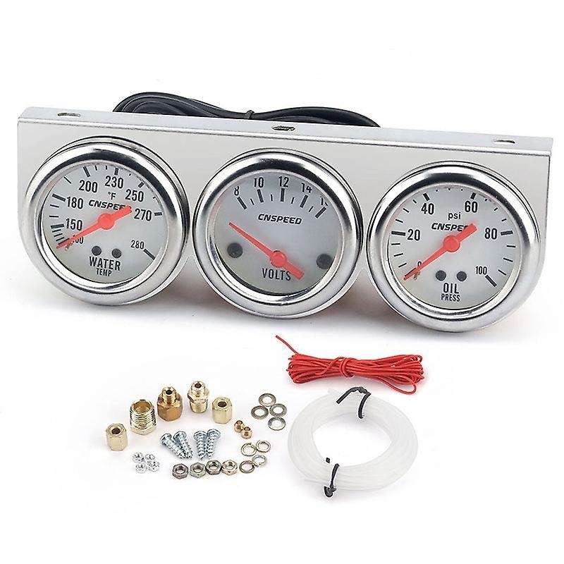 Universal Motorcycle 2 inch 52mm Chrome Volt Water Oil Pressure Triple 3 Gauge Set Gauges Kit