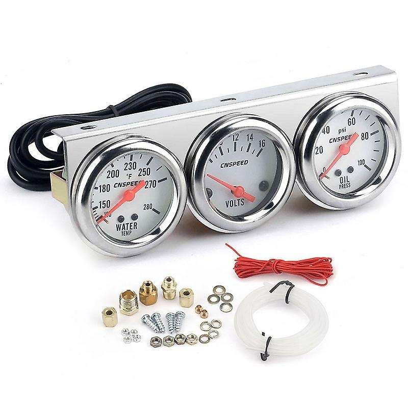 Universal Motorcycle 2 inch 52mm Chrome Volt Water Oil Pressure Triple 3 Gauge Set Gauges Kit